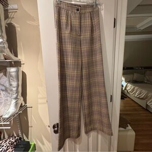 Nasty Gal Women's Checkered Wide Leg Pants - Brown and Cream